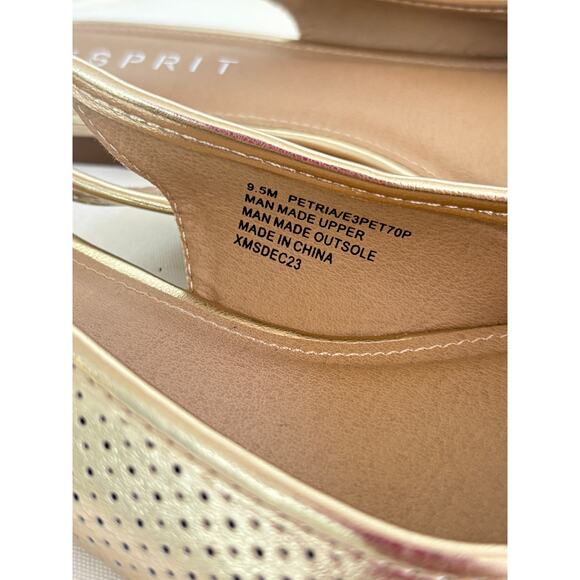 Esprit PETRIA Gold Metallic Slingback Flats 9.5 Point Toe Bow Prep Academia - Picture 5 of 7